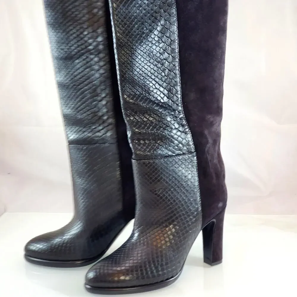 NWT$2995 Givenchy Black Mayfair Suede Snakeskin Leather High Knee Boots Sz 36, 6